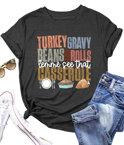Image of Thanksgiving Shirts Women Turkey Gravy Beans and Rolls Tshirts Funny Turkey Graphic T-Shirt Family Thanksgiving Tops