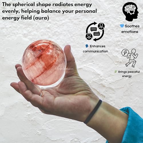Image of Certified Red Hematoid Quartz Crystal Ball for Meditation - Premium Crystal Vastu Items for Home and Feng Shui Items for Good Luck - Ideal for Pooja Supplies and Spiritual Practices (2 inch Inch)