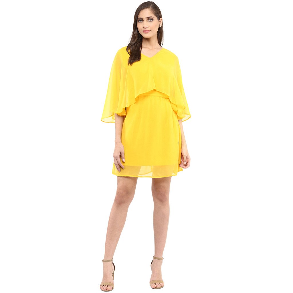 Zima Leto Solid Cape Design Dress
