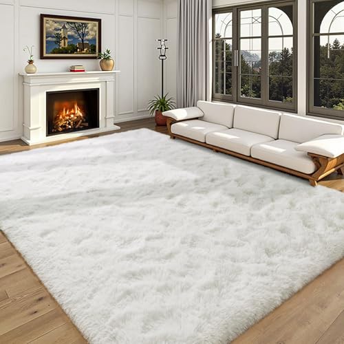 HOMORE White Rugs for Living Room 8x10, Large Fluffy Area Rug Cream Modern Shag Rugs for Bedroom, Super Soft and Comfy Carpet for Kids Playroom, Cute Carpets for Dorm Nursery Home Decor, Ivory