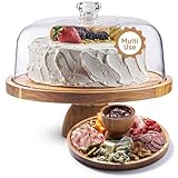 Homesphere Acacia Wood Cake Stand with Lid - Cake Stand with Dome,12in Round Cake Holder, 2-in-1 Dessert Table Display Set & Charcuterie Board for Cheese, Chips & Dips, Fruit Platter, Large Acrylic Cake Dome Cover