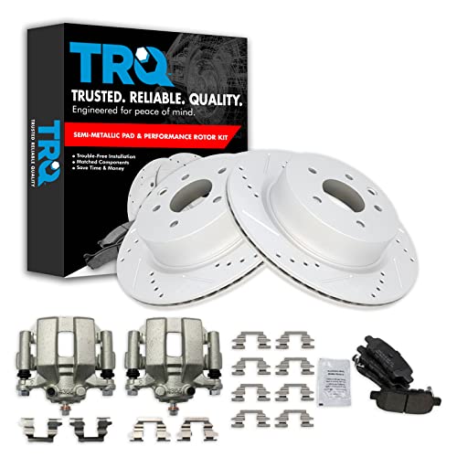 Image of TRQ Performance Rear Brake Pad and Rotor Set Semi Metallic Vented Coated | For 2005 Infiniti G35
