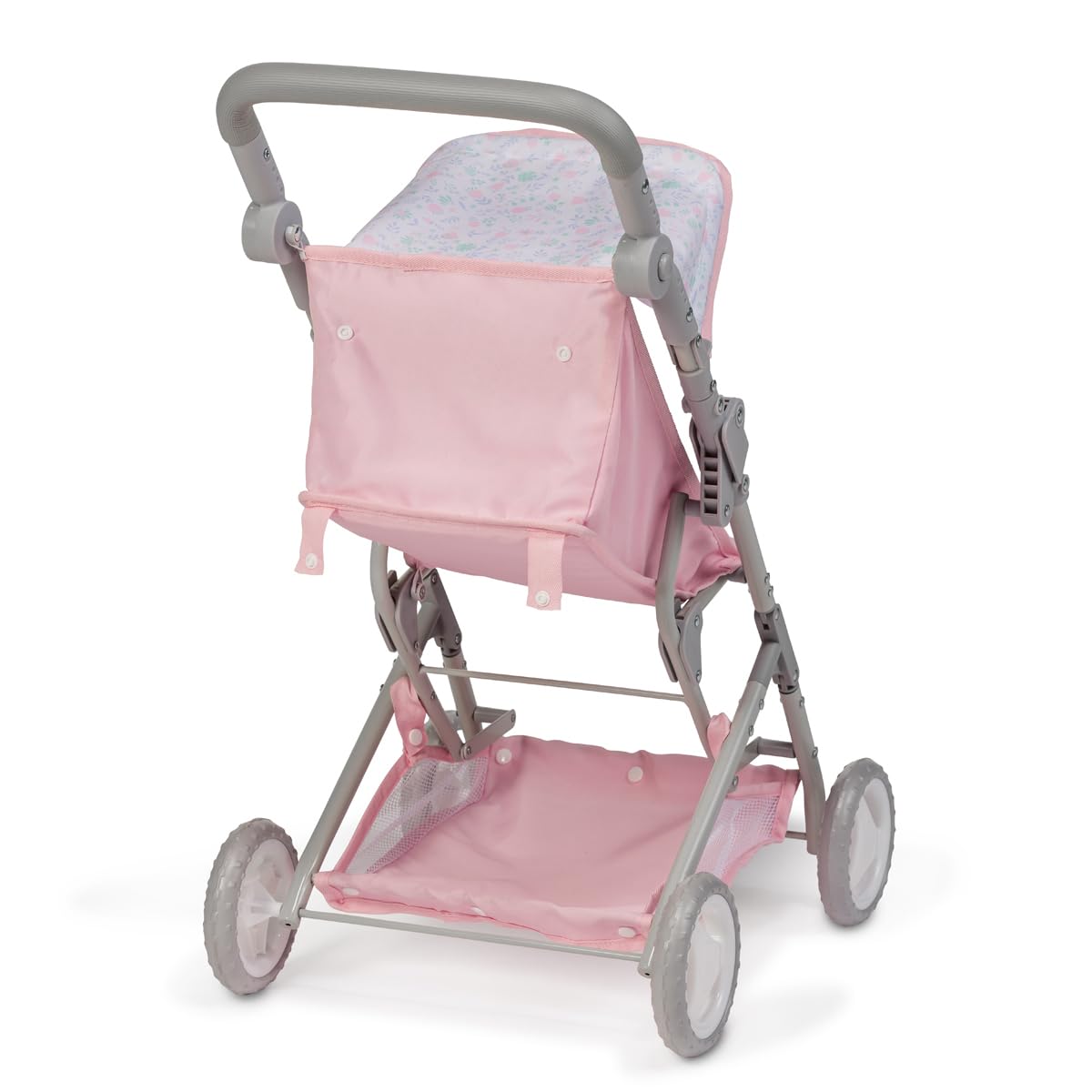 JC Toys - Passeggino pieghevole, per bambole fino a 45 cm, ideale per giocare e passeggiate, rosa con decorazione floreale, progettato da Berenguer, +3 anni