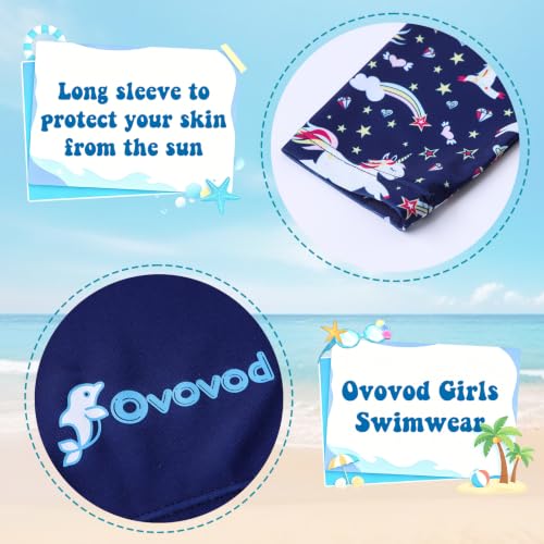 Image of Girls Swimsuit Two Piece Rash Guard Set for 4-14 Years UPF 50+ UV Protective Long Sleeve Swimwear