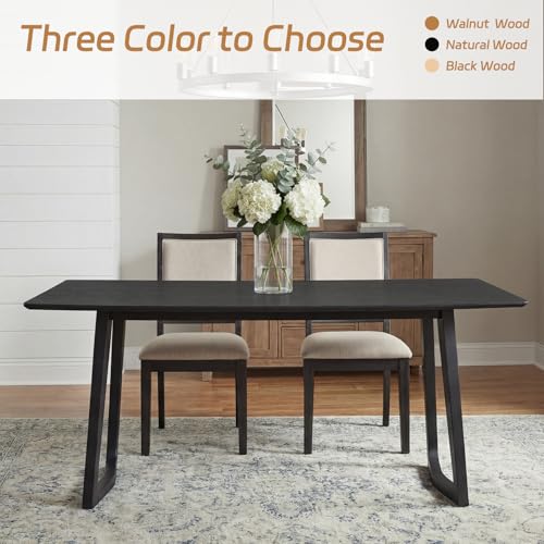 Image of HNY 63'' Rectangular Wooden Dining Table, Farmhouse Kitchen Table for 4 to 6, Mid Century Modern Dinner Table for Breakfast /Dining Room /Restaurant /Living Room, Black