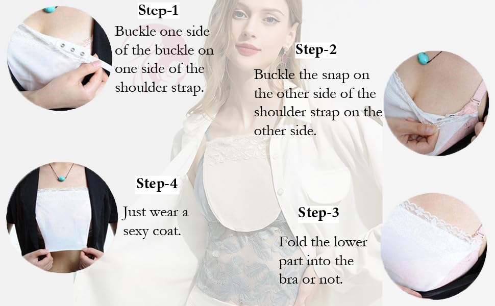 Image of Cotton Clip On Camisole for Women Mock Lace | Deep Neck Cleavage Cover Up Inner Cami Secret for Women | Free Size - Set of 8 - Black, Beige, White, Lt. Grey, Navy, Red, Royal Blue and Maroon