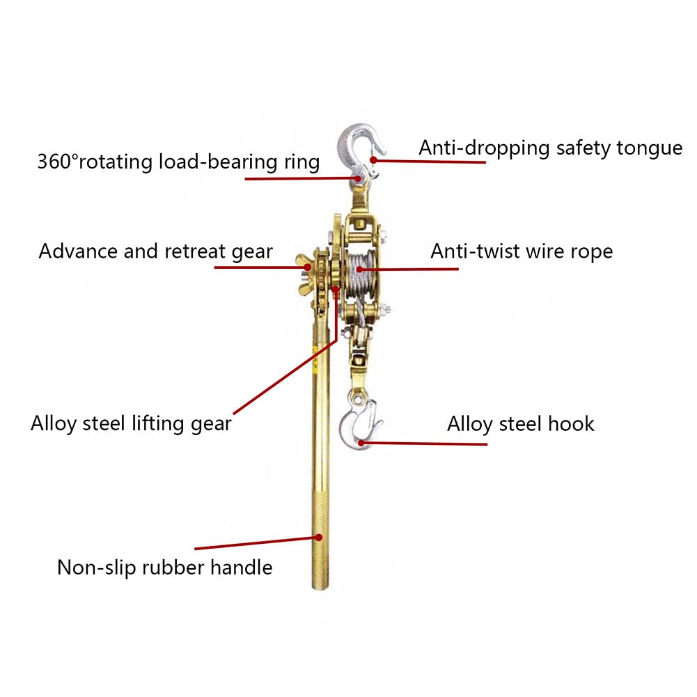 Estrattore manuale per verricello a cricchetto con 2 ganci, fune metallica in acciaio da 1,3 m/1,5 m, per serraggio e sollevamento, argano a mano