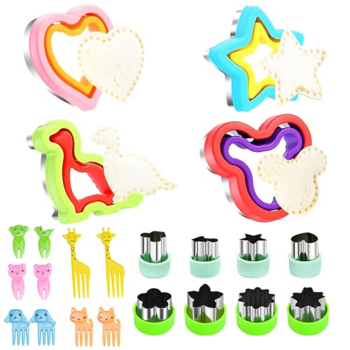 22 PCS Sandwich Cutters for Children Cookie Cutters Fruit Cutter Molde for Making Sandwiches Pies Hamburgers Food Cutters for Kids Shapes Heart Star Dinosaur Bear for Kids Lunch Box and Bento Box