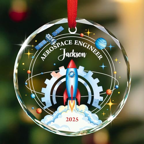 Personalized Aerospace Engineer Glass Christmas Ornament with Name/Year, Spaceship Rocket Ornament Gift for Aerospace Engineer, Custom Rocket Xmas Tree Decorations 2025, Astronaut Ornaments Keepsake