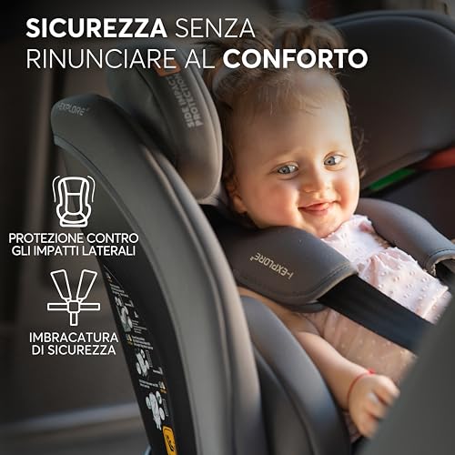 Kikkaboo Seggiolino Auto 0–36 Kg Reclinabile I-Explore 2, Gruppo 0 1 2 3, Senza Isofix, Girevole Avanti E Indietro, Imbracatura A 5 Punti, 40–150 Cm, Grigio - 6
