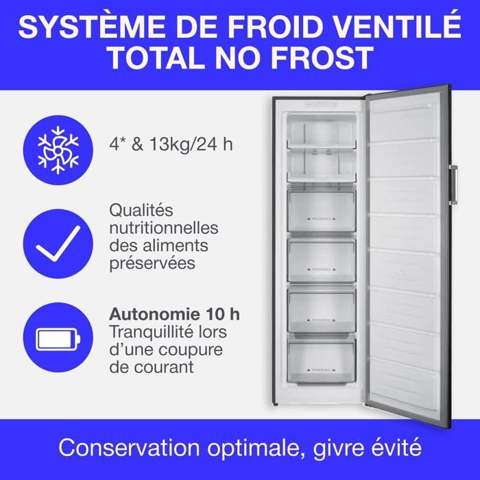 Congélateur armoire - CONTINENTAL EDISON - CECUF204NFSD - 204 L - Total No Frost - Classe D - Silver