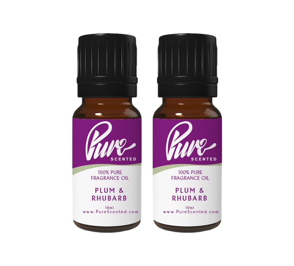 Pure Scented 20ml Fragrance Oils - 2 x 10ml Suitable for Candles, Soaps, Slime, Diffusers, Cosmetics, Wax Melts, Designer (2 x 10ml, Plum & Rhubarb)