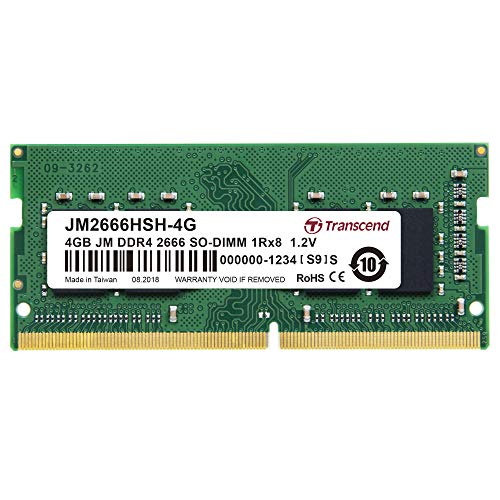 Image of Transcend 4GB DDR4 2666 Laptop Memory, JetRam, DRAM Chips - up to 21GB /s - 1.2V, 260 pin, 1Rx8, DIMM Type - Unbuffered SO-DIMM Memory - JM2666HSH-4G