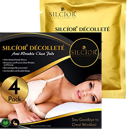 SILCÃOR 4 PACK Anti Wrinkle Chest Pads, Decollete Pads for Chest Wrinkles, Silicone Chest Wrinkle Pads, Reusable Silicon Chest Pads Wrinkle Patches, Wrinkle Derma Pads, Cruelty-free (4 Pack)