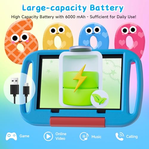 Image of Android 15 Kids Tablet 10.1 inch, 12GB RAM 64GB ROM, 2.0GHz Processor, 6000mAh Battery, Dual 2MP+8MP Camera, Shockproof EVA Silicone Case, Toddler Educational Learning Tablet PC (Blue)