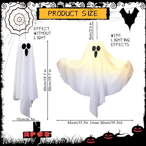 WAFSOOTOO Halloween Light Up Hanging Ghosts Kit, 2 Pack, White - image 2