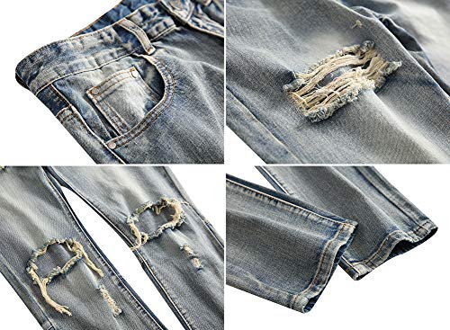 Fashion Mens Stretch Ripped Hole Skinny Blue Jeans with Side Zippers3