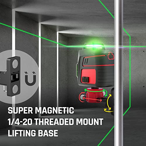Image of Self Leveling Laser Level 3x360 3D Cross Line Rotary Lasers Green Beam, Pulse Mode Battery Indicator, USB Type-C Charging, 360 Adjustable Liftable Magnetic Base, Li-ion Battery