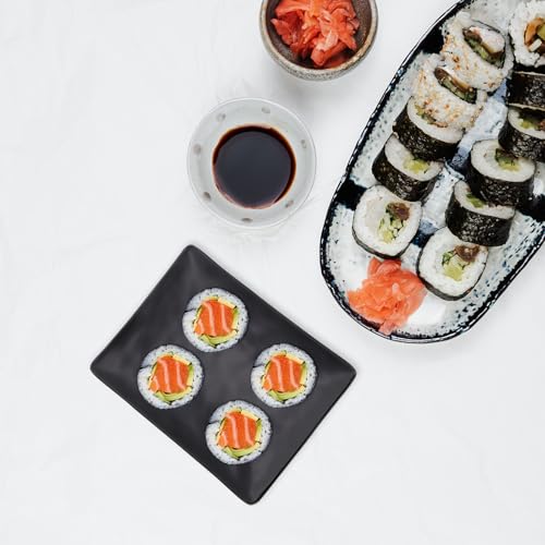 Plato rectangular reusable negro 2 piezas para sushi miniatura 7