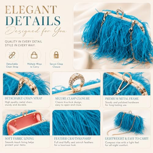 Image of Tessco for you Ostrich Feather Purse for Women | Sewn with Natural Ostrich Feather,Exquisite for Small Items, Fit for All Kinds of Grand Parties, A Ideal Gift for Partners