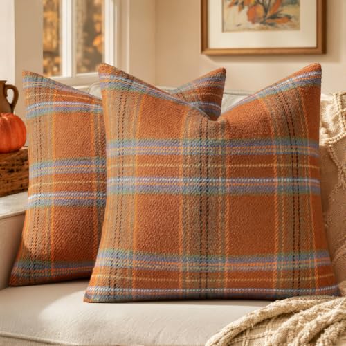 MIULEE Faux Mohair Plaid Pillow Covers Orange