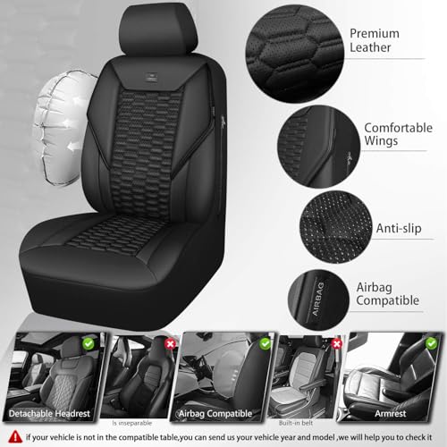 Image of CAR PASS 3D Foam PU Leather Car Seat Covers Full Set,Luxury Breathable Faux Leather Seat Covers for Car,Anti Slip Universal Fit for SUVs Vans Sedan Truck Automotive,Armrest Airbag Compatible All Black