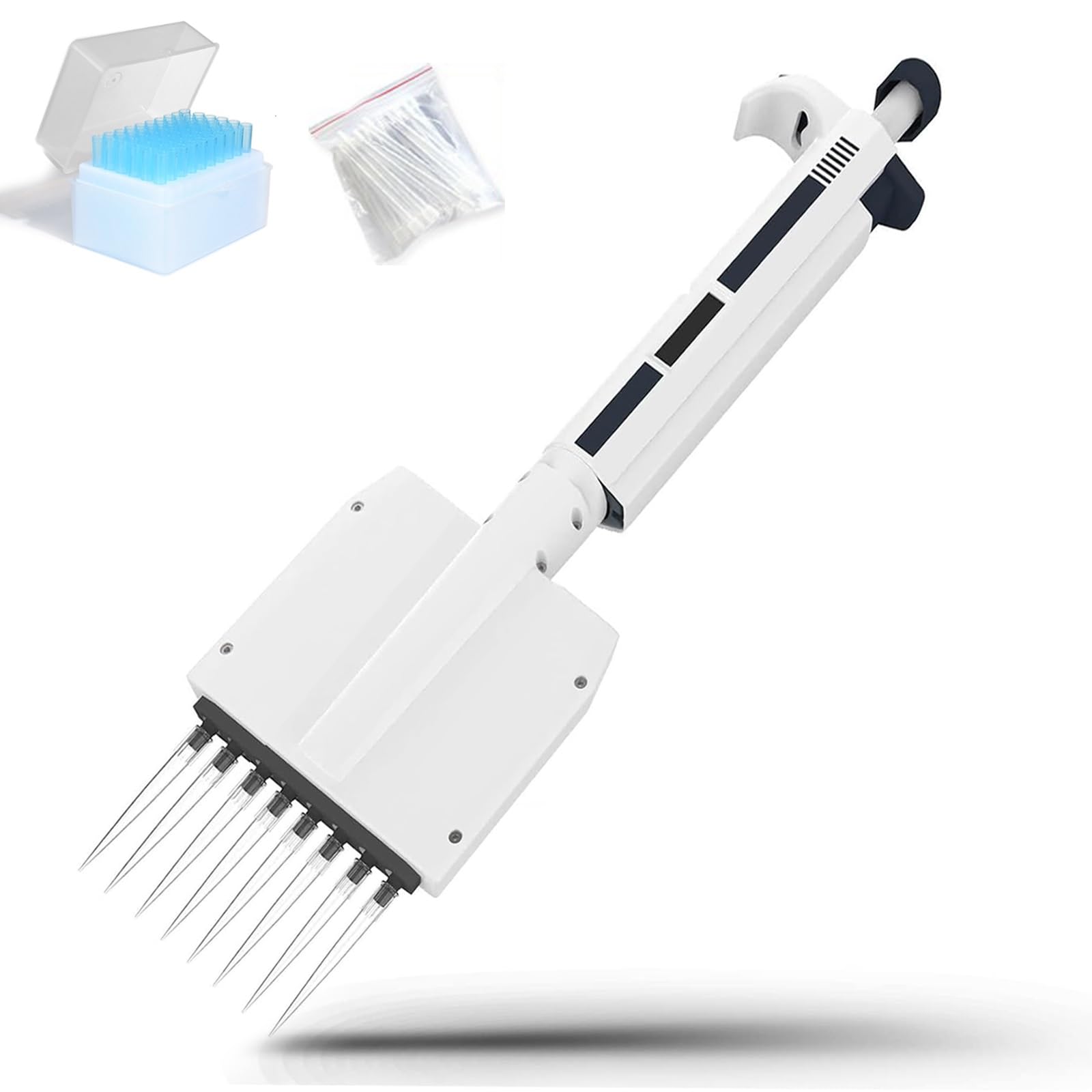 Mikropipeta laboratoryjna, 8/12-kanałowa pipeta laboratoryjna do pobierania próbek z regulowaną objętością, obrotowa o 360° końcówka do transferu cieczy, wysoce precyzyjna(8 Channel,10μl)