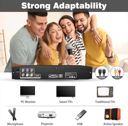 Maite DVD-Player, Multi-Region DVD-Player für TV, HDMI AV-Anschluss/USB-Eingang/Mikrofon-Eingang, Unterstützung NTSC/PAL-System, Fernbedienung, HD DVD-Player mit Allen Regionen – Bild 5