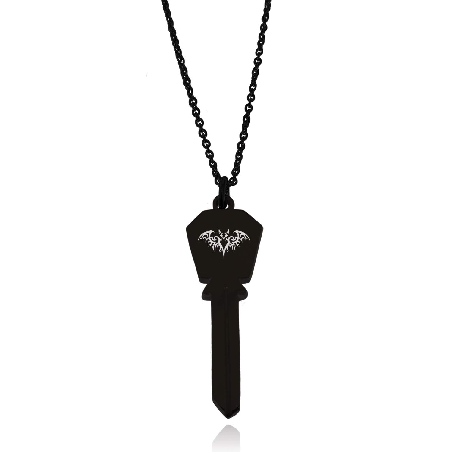 Tioneer Black Stainless Steel Tribal Bat Hexagon Head Key Charm Pendant Necklace