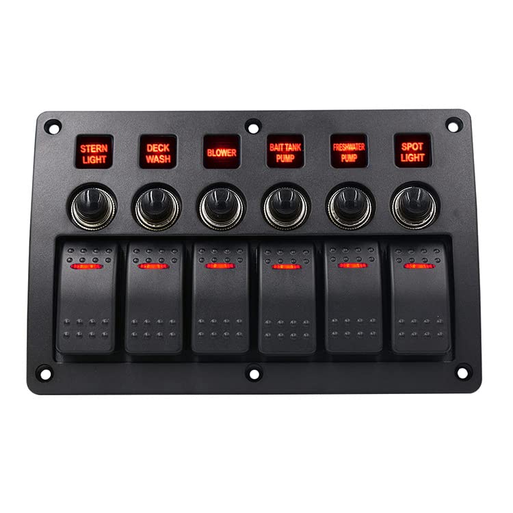 Universal 12-24V 6Gang Panel de interruptores combinados para barco Marine Yacht Caravan, Panel de interruptores LED a prueba de salpicaduras