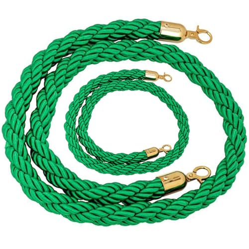CAIFEXUE Crowd Control Rope,1/1.5/2/2.5/3.0M External Internal Stanchion Ropes Flexible Post Hemp Twisted Cords,Queue Line Divider Fence for Carpet Party/Green/1M