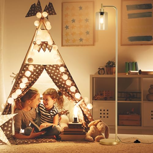 Image of Ziisee Floor Lamps for Living Room - Industrial Floor Lamp with Glass Shade, Modern Gold Floor Lamp with LED Bulbs, Farmhouse Floor Lamp for Bedroom, High Lamp for Office - Gold