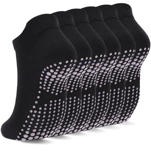 Image of Ultrafun 6 Pairs Grips Non Slip Socks for Women, Anti Skid Yoga Pilates Hospital Gripper Socks (Black)