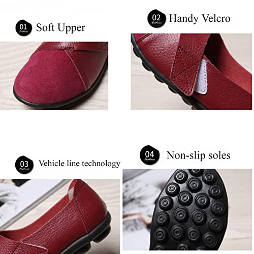 Image of Ladies Leather Slip On Flat Loafers,Low Top Casual Walking Nurse Shoes,Outdoor Versatile Trendy Driving Shoes.