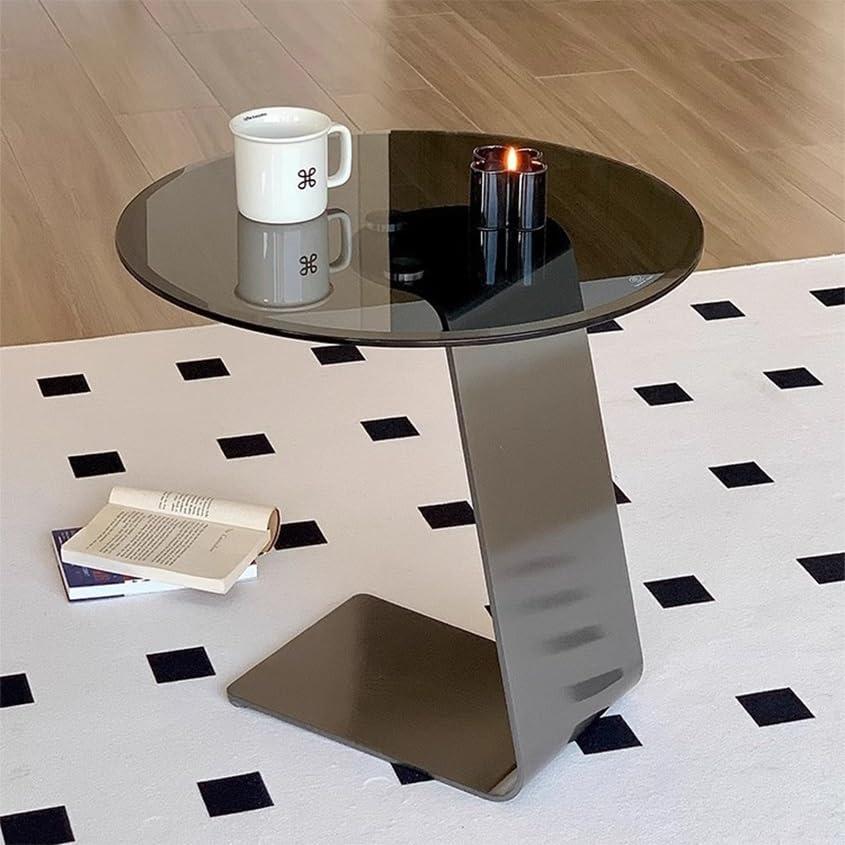 Mesa Auxiliar en Forma de C, Mesa de Centro, Mesa Auxiliar de Vidrio Templado for Sofá, Mesita de Noche for Lugares Pequeños, Mesa de Centro for Pasillo, Oficina, Dormitorio, Sala de Estar, Marco de M