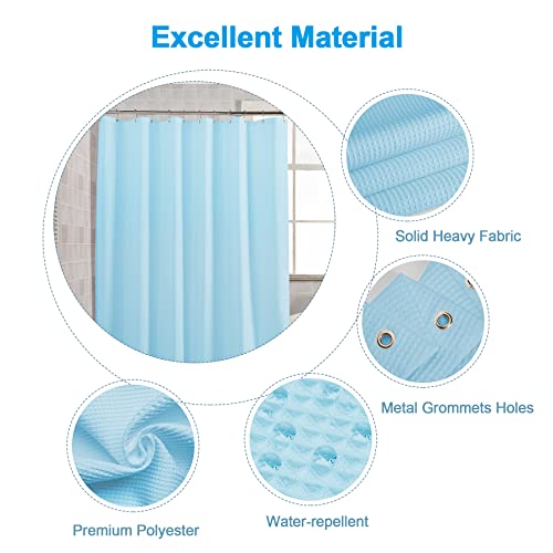 Image of AmazerBath Baby Blue Shower Curtain Fabric, Waffle Shower Curtain Polyester, Heavy Duty 240GSM, Hotel Quality Bathroom Shower Curtains, 72 x 72 Inches