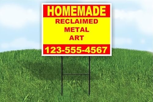Reclaimed Metal Art Homemade Red Yellow Customizable Yard Sign Double