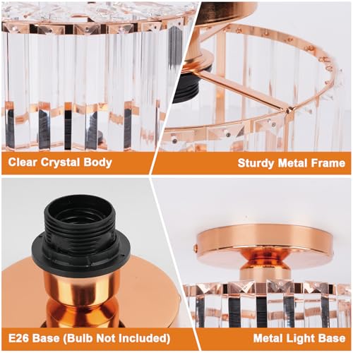 Image of FRIDEKO HOME Crystal Ceiling Light - Small Crystal Chandelier Semi Flush Mount Ceiling Light Fixture Modern Lights for Hallway Bathroom Kitchen Entryway (9.05 Inch, Bulb not Included)