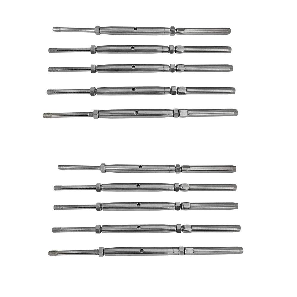 10 Pc 5/16'' Stainless Steel T316 Threaded Rod Swage Stud 1/4'' Cable Railing