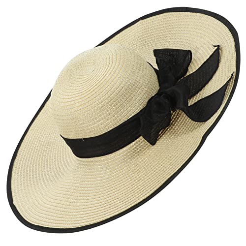 Chapeau de plage pliable femme en paille beige à larges bords Yardwe