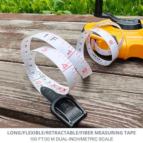 100 ft/30 m Mesure de bande, mesure de bande de bobine fermée, bande de mesure flexible longue rétractable, fibre double pouce / échelle métrique, pour la construction, l'arpentage, l`aménagement paysager