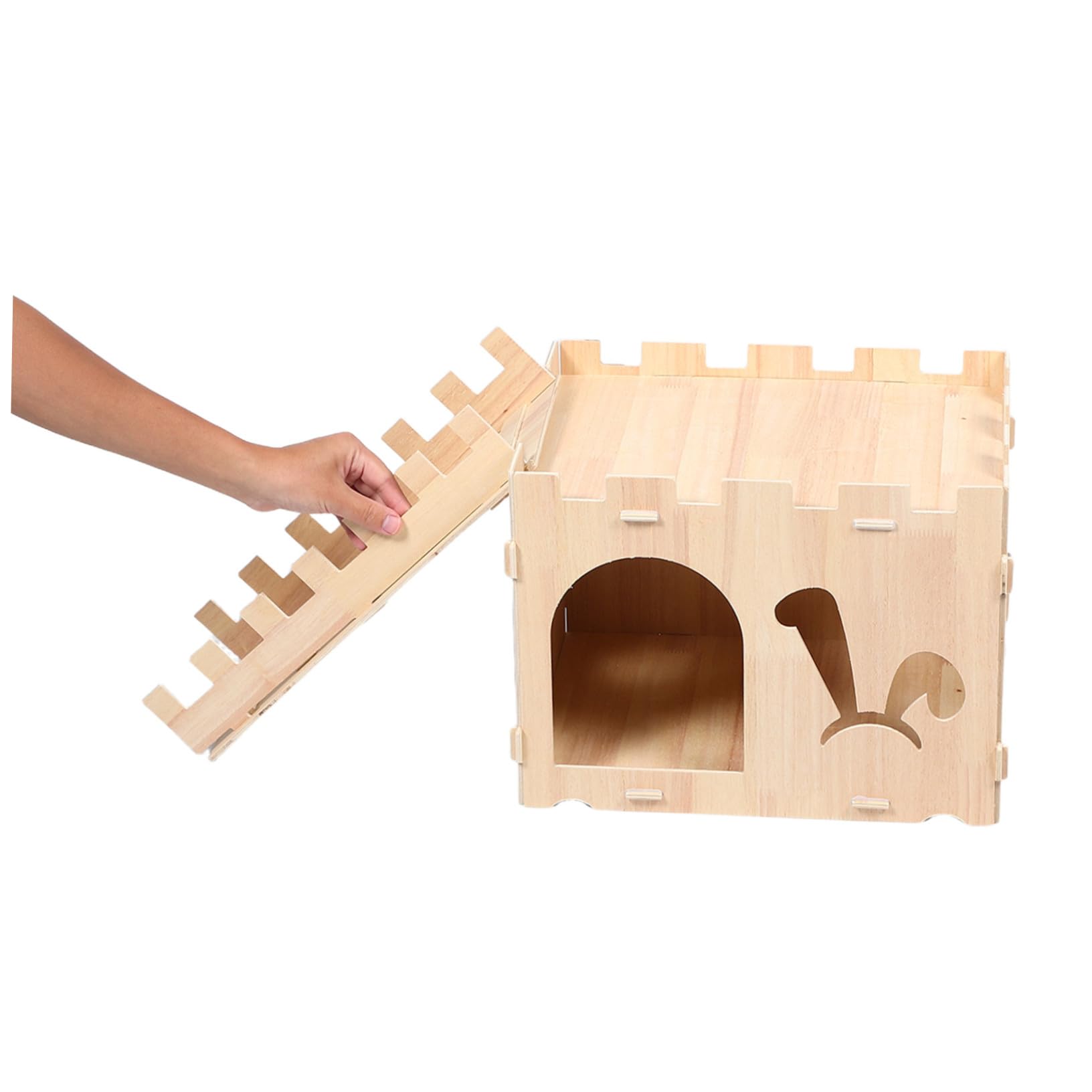 Casa de Madera para Mascotas Pequeñas con Escalera y Puerta Accesible Escondite para Conejos Cobayas Hámsteres y Hurones Refugio Interactivo para Animales Pequeños Interiores