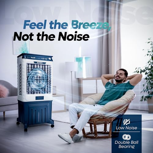 Image of SUMMERCOOL Octus Plus 95L Desert Air Cooler with powerful 16 inch motor | Beautiful Glass Top | Resuable Ice cube packet | Inverter Compatible | 45Ft Air Throw | Drain Hole | 1 yr Warranty | Blue