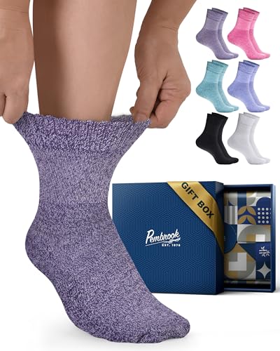 Image of Pembrook Bamboo Viscose Diabetic Socks for Women & Men - 6 Pairs Ankle Socks for Swollen Feet | Neuropathy Socks