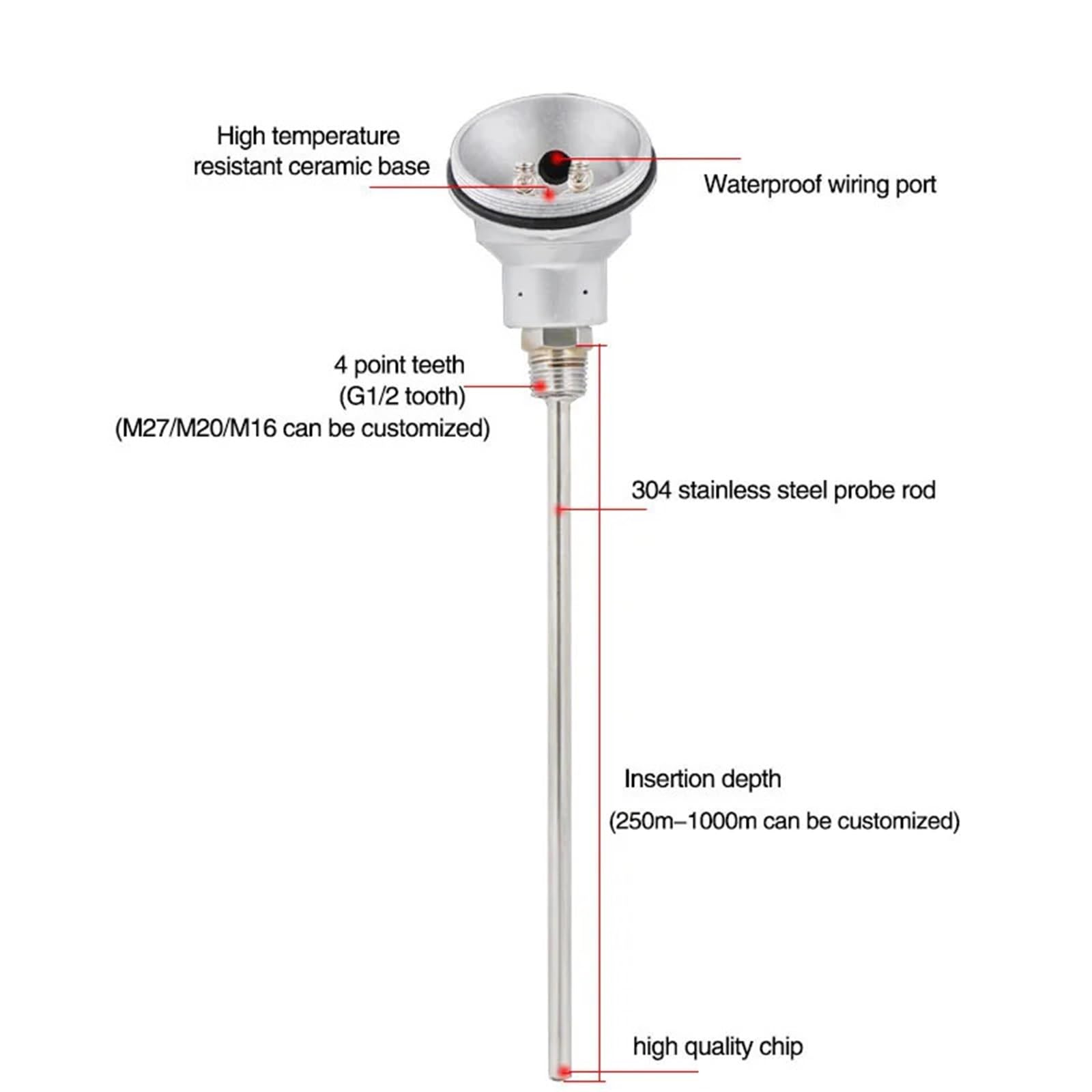 1 Uds termopar de horno tipo K WRNK-238 Sensor de sonda de alta temperatura | Acero inoxidable blindado(HS35R10245172.1024. 10mm.)