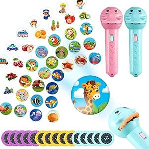 DASIAUTOEM Torcia per Proiettore per Bambini, 2 pezzi Proiettore di Diapositiva, 96 Modelli di Luce di Proiezione, Lampada da Presentazione, Giocattolo Educativo per Bambini e Ragazze, Dono Bambini