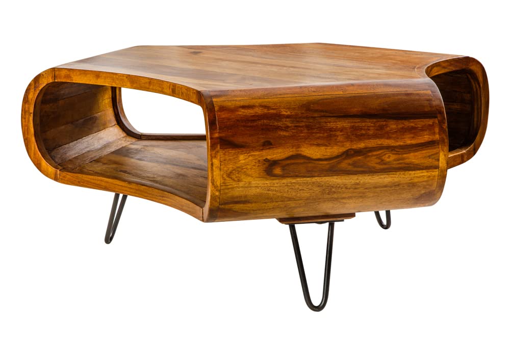 invicta INTERIOR Massiver Couchtisch Organic Living Sheesham Palisander Hairpin Legs Retro Wohnzimmertisch Tisch Holztisch BxHxT: 90 x 38 x 80 cm