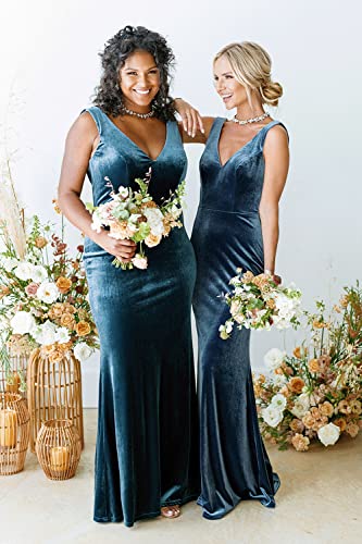 Clothfun V-Neck Velvet Bridesmaid Dress for Women Long Mermaid Maxi Formal Dresses3