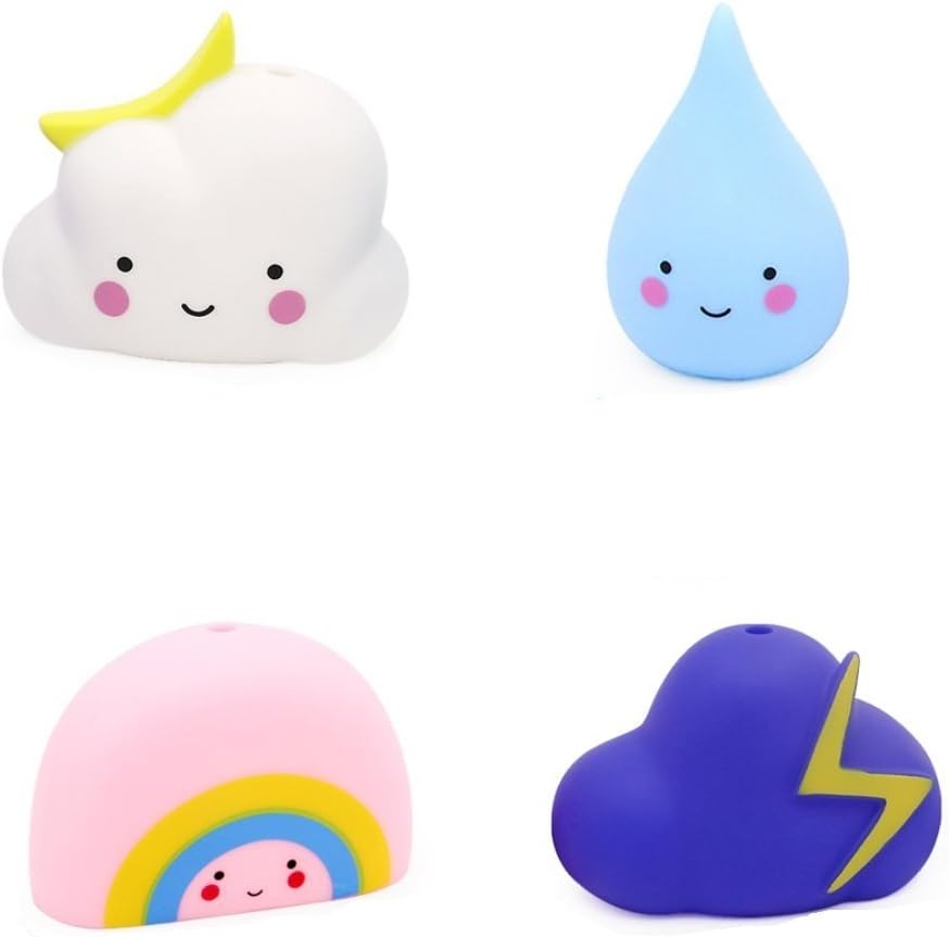 Pengmma Rain Cloud Rainbow Thunder Cloud Silicone Weather Bathe Toy Baby Bath Toy