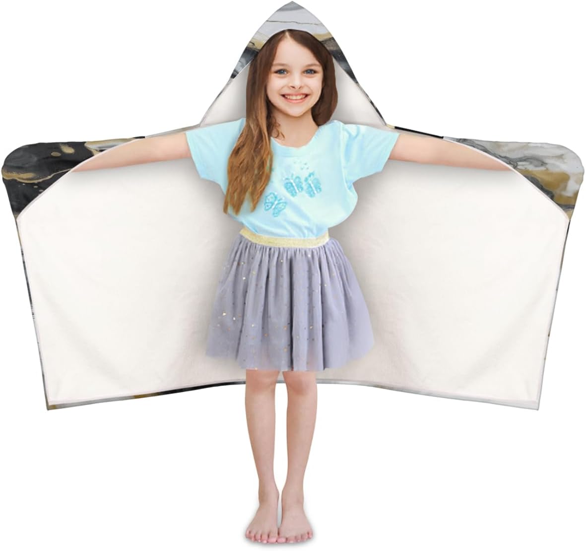Pardick Kids Bath Towel Marblr Texture Beach Towel with Hood Pool Cover Up for Girls Boys Soft Absorbent Hooded Bath Towel Toddler Towels for Beach, Pool